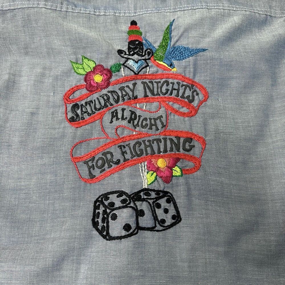 Party Core Fabulous Saturday Night 70s 80s Embroidered Blue Elton John Lyrics